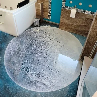 3D-Glasfliesen Badezimmer Boden Mond-Motiv täuschend echter 3D-Effekt