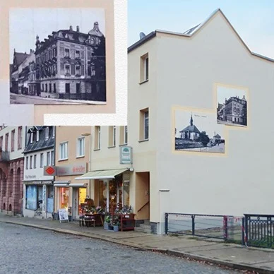 3D-Glasfliesen Außenfassade Hauswand historische Stadtfotos – Außenbereich