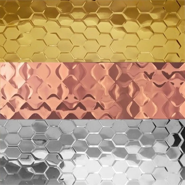 3D-Keramikwandfliesen in Gold, Kupfer und Silber mit Wabenmuster – edle Wandfliesen mit 3D-Effekt