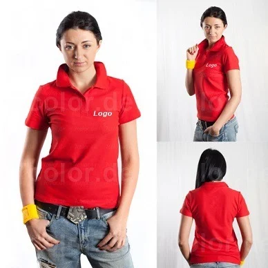 Rotes Poloshirt mit Logo-Aufdruck an der Brust in Vorder- und Rückansicht