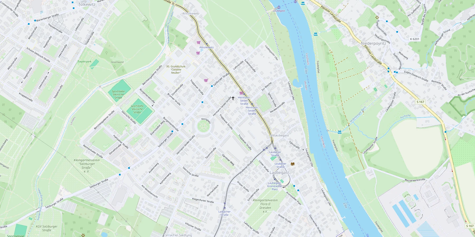 Kartenausschnitt Dresden-Laubegast mit dem Standort von 7color, Österreicher Str. 9, 01279 Dresden